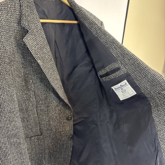 Vintage Harris Tweed Sport Coat Blazer Men 42 Handwoven Scotland Gray Black Wool - Picture 6 of 7